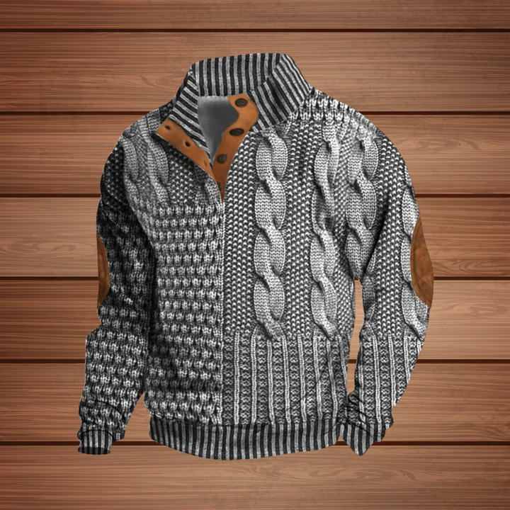 Liam™ | Pull chaud à motifs avec col à boutons