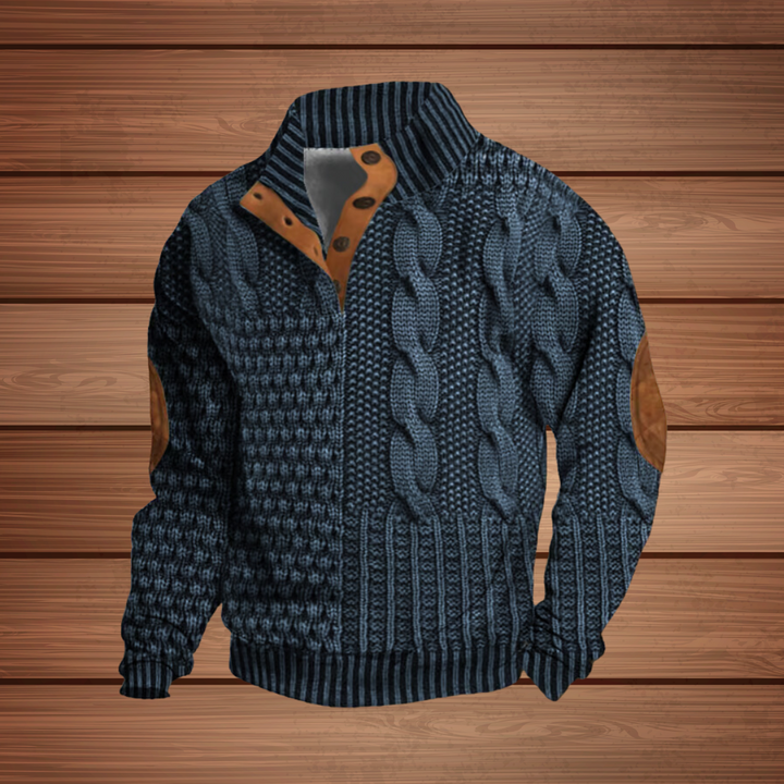 Liam™ | Pull chaud à motifs avec col à boutons