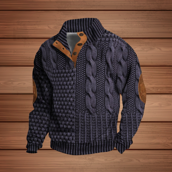 Liam™ | Pull chaud à motifs avec col à boutons
